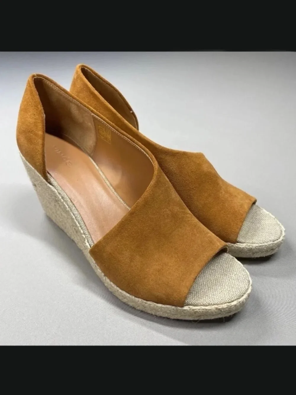 NEW Vince Wedge Heels Womens 10 brown suede leather jute Sonora designer